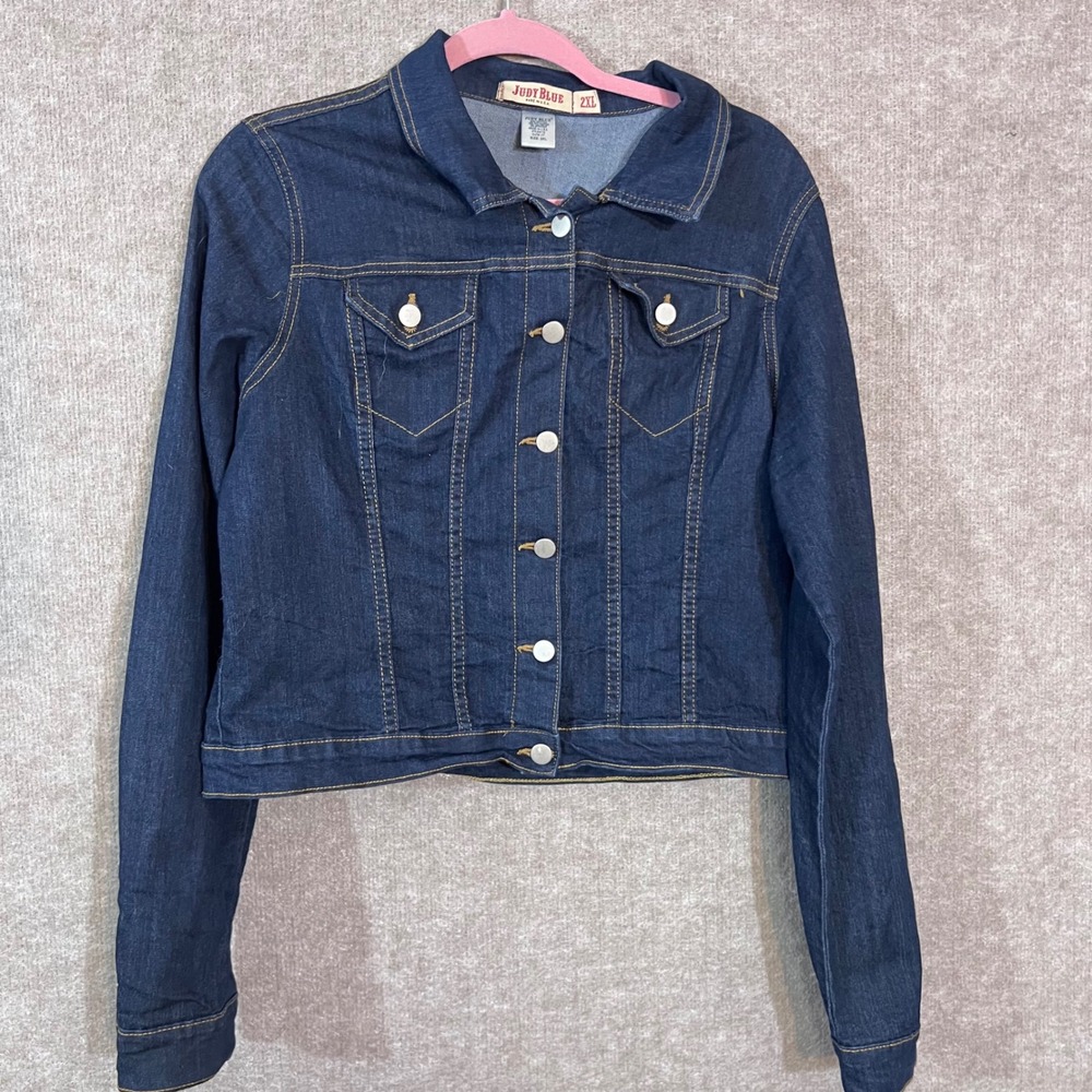 Judy Blue Womens 2XL Denim Jacket Dark Wash Stretch Trucker Jean Jacket Plus